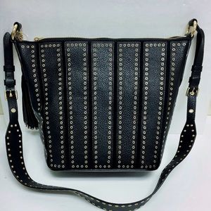 Michael Kors Brooklyn Leather Grommet Shoulder Handbag Black Medium